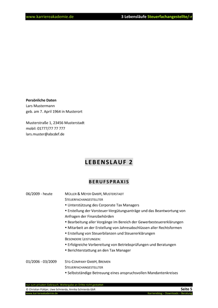 3 x Lebenslauf Steuerfachangestellte Steuerfachangestellter