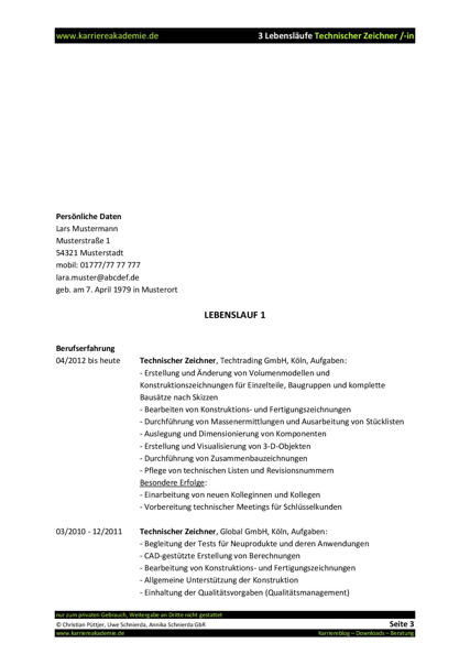 3 X Lebenslauf Technischer Zeichner Technische Zeichnerin