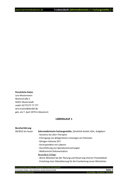 3 x Lebenslauf Zahnmedizinische Fachangestellte ...