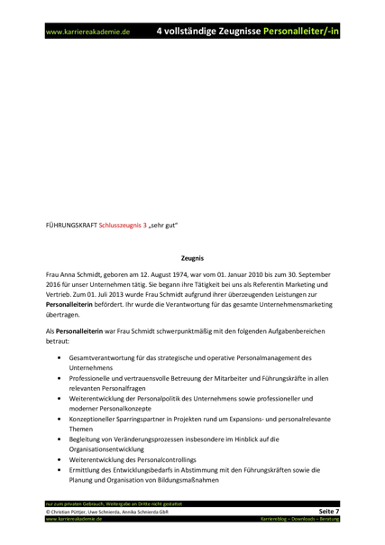 4 X Arbeitszeugnis Leiter Personal M W Karriereakademie