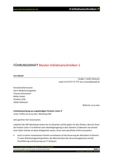4 X Initiativanschreiben Leiter It Mw Karriereakademie