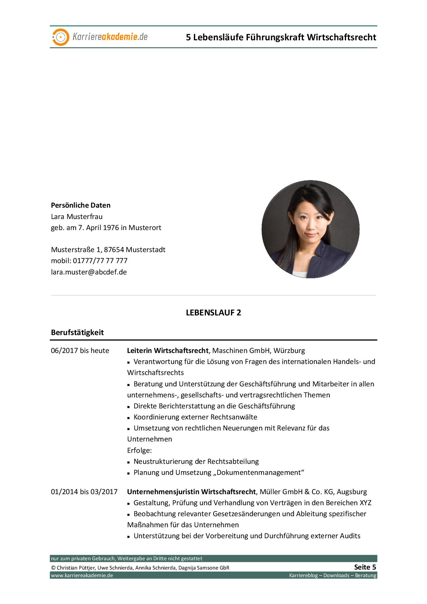 5 X Lebenslauf Fuhrungskraft Leiter Wirtschaftsjurist M W Karriereakademie