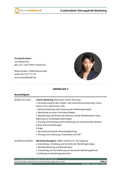 5 X Lebenslauf Leiter Marketing M W Karriereakademie