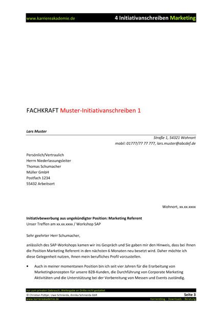 4 x Initiativanschreiben: Referent Marketing und Vertrieb ...