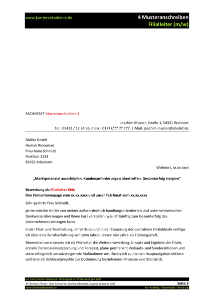 4 X Anschreiben Filialleiter Mw Karriereakademie