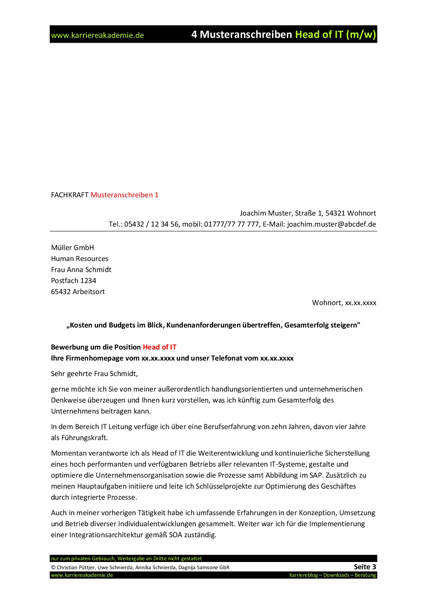4 X Anschreiben Head Of It Mw Karriereakademie