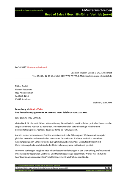 4 X Anschreiben Geschaftsfuhrer Vertrieb Head Of Sales M W Karriereakademie