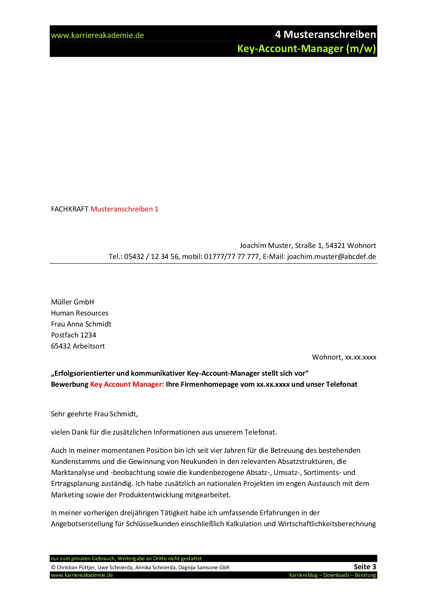 4 X Anschreiben Key Account Manager Mw Karriereakademie
