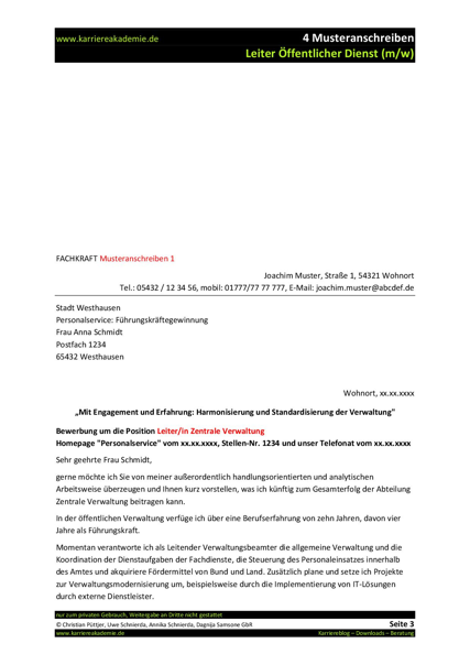 4 X Anschreiben Leiter Offentlicher Dienst M W Karriereakademie