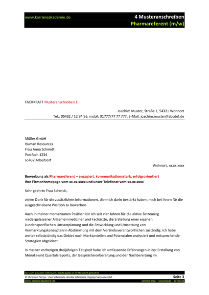 4 X Anschreiben Pharmareferent Pharmareferentin Karriereakademie