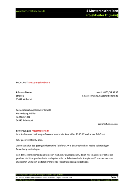4 X Anschreiben Projektleiter It Mw Karriereakademie