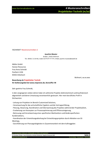 4 X Anschreiben Projektleiter Ingenieur Technik M W Karriereakademie