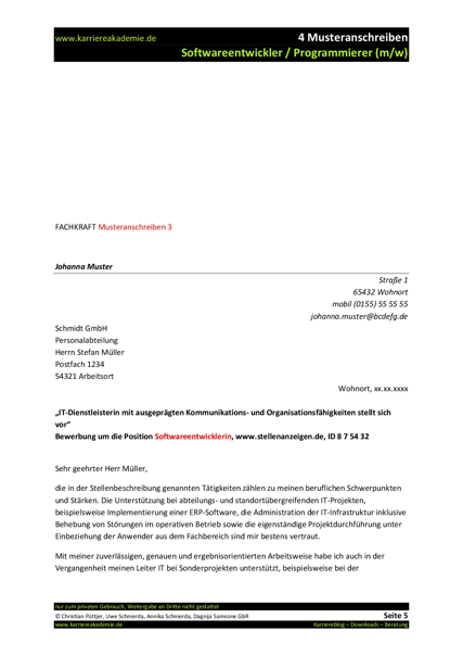 Softwareentwickler Anschreiben