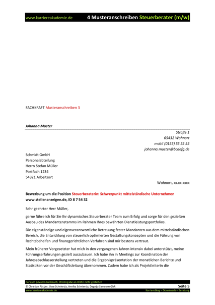 4 X Anschreiben Steuerberater Mw Karriereakademie
