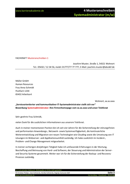 4 X Anschreiben Systemadministrator Mw Karriereakademie