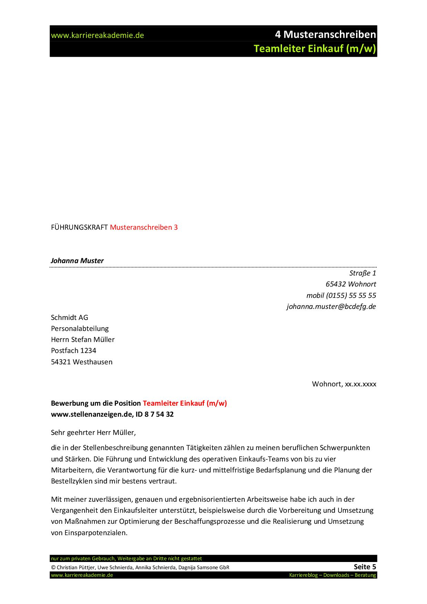 4 X Anschreiben Teamleiter Einkauf M W Karriereakademie