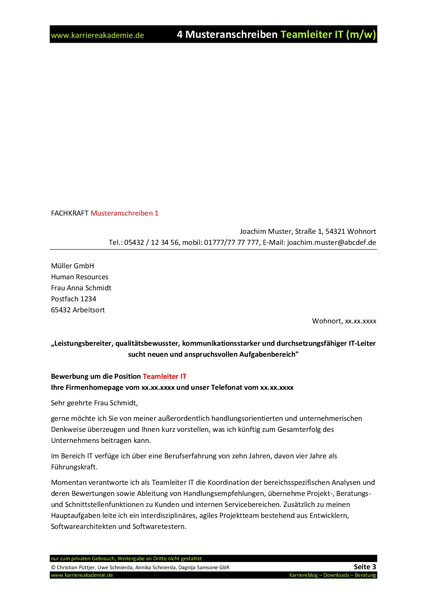 4 X Anschreiben Teamleiter It Mw Karriereakademie