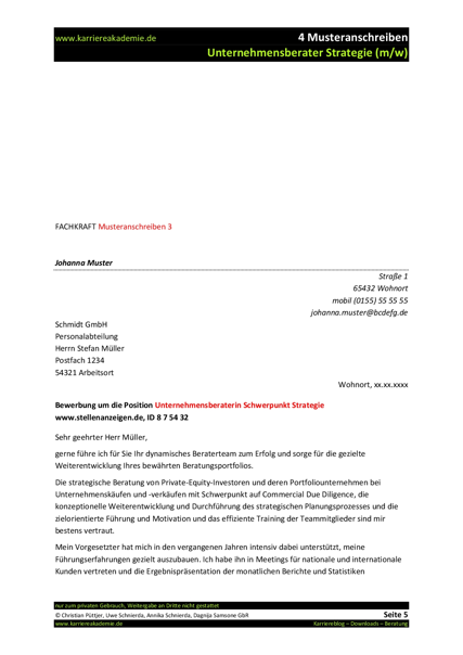 4 X Anschreiben Unternehmensberater Strategie Mw Karriereakademie