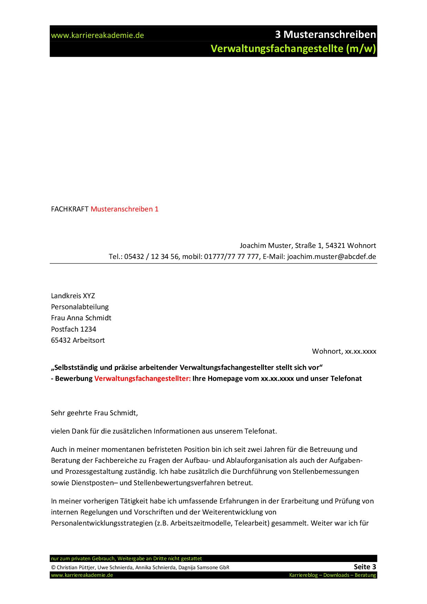 3 X Anschreiben Verwaltungsfachangestellte W M Karriereakademie