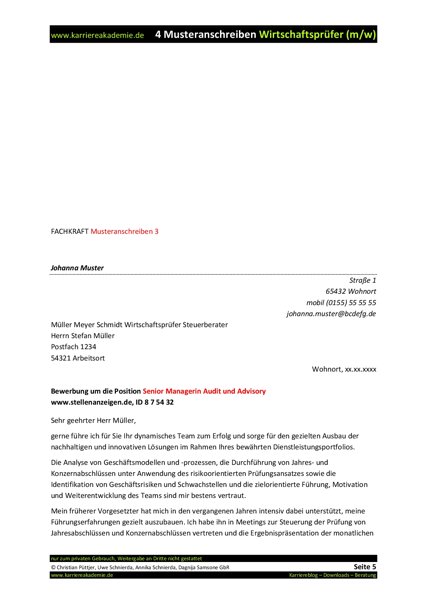 4 X Anschreiben Wirtschaftsprüfer Mw Karriereakademie
