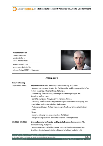 5 X Lebenslauf Fachkraft Jurist Arbeits Und Tarifrecht M W