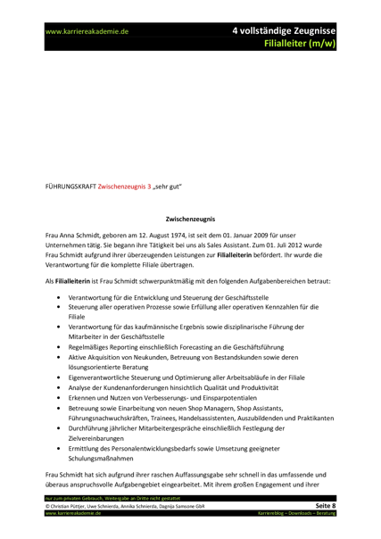 4 x Zwischenzeugnis: Filialleiter (m/w) | Karriereakademie