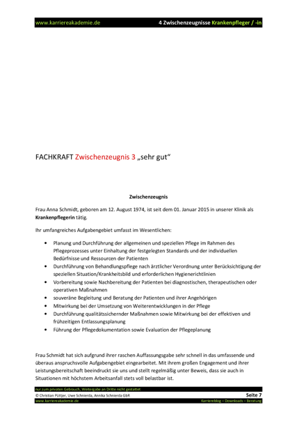 4 X Zwischenzeugnis Krankenschwester Krankenpfleger Karriereakademie