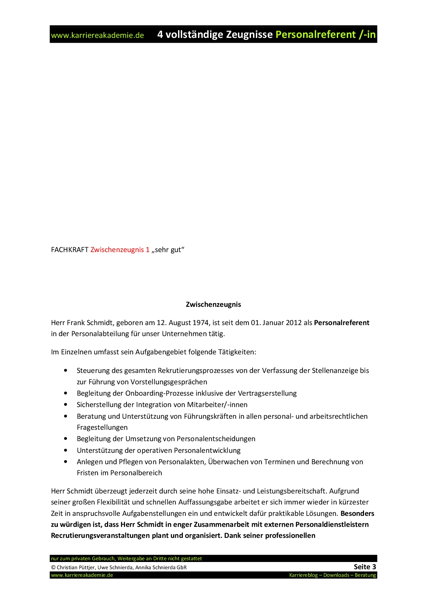 4 X Zwischenzeugnisse Muster Personalreferent In Karriereakademie