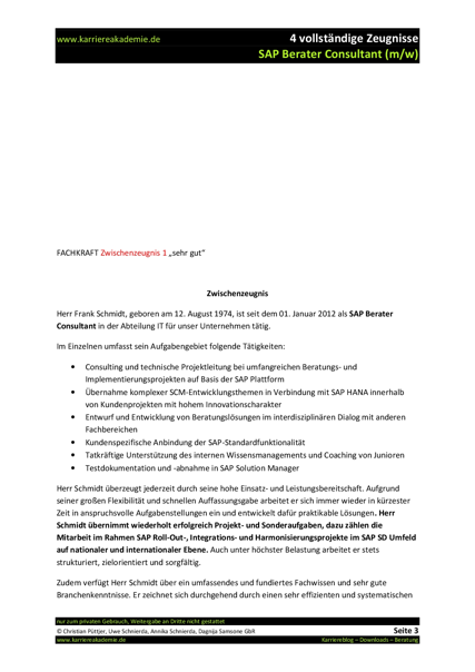 4 X Zwischenzeugnis Sap Berater Consultant Karriereakademie