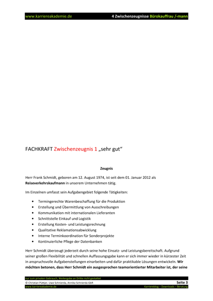 4 X Zwischenzeugnis Burokauffrau Burokaufmann Karriereakademie