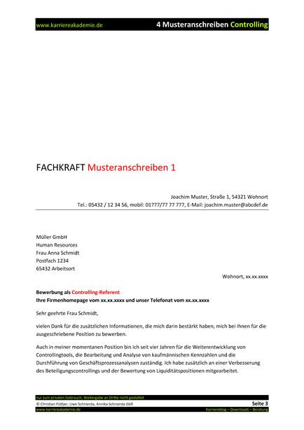 4 X Anschreiben Controlling Referent M W Karriereakademie