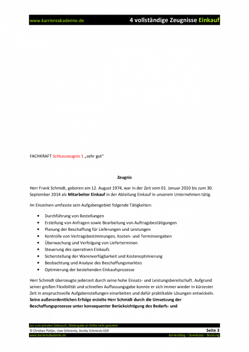 4 X Arbeitszeugnis Mitarbeiter Einkauf M W Karriereakademie