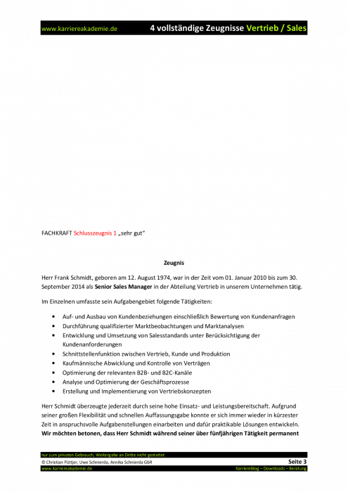 4 X Arbeitszeugnis Senior Sales Manager M W Karriereakademie