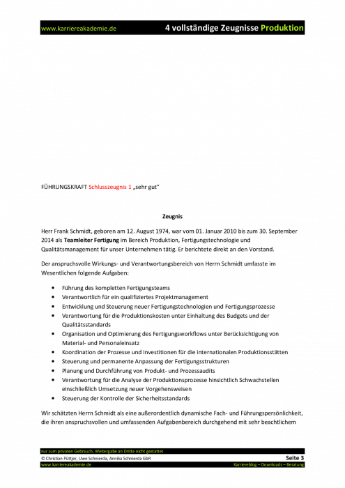 4 X Arbeitszeugnis Teamleiter Fertigung M W Karriereakademie