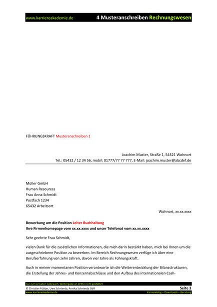4 X Anschreiben Leiter Buchhaltung M W Karriereakademie