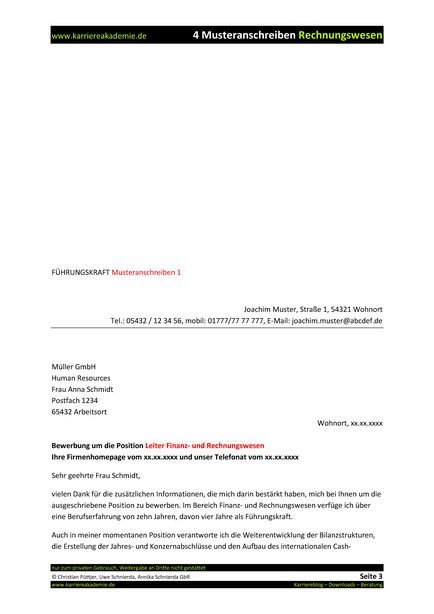 4 X Anschreiben Leiter Finanz Und Rechnungswesen Mw