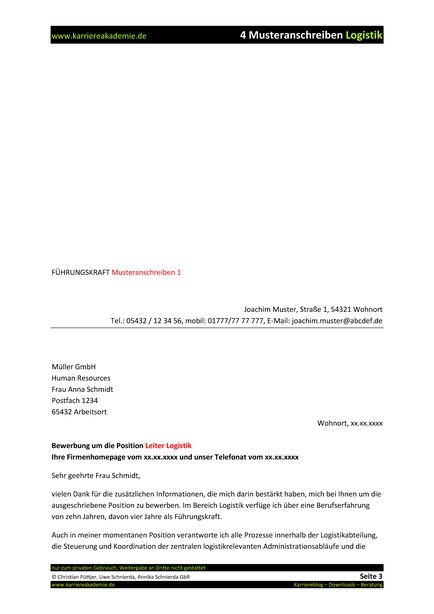 4 X Anschreiben Leiter Logistik Mw Karriereakademie