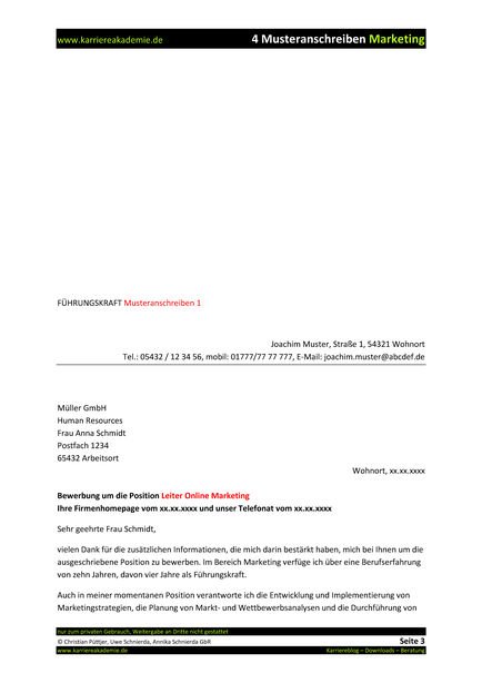 4 X Anschreiben Leiter Online Marketing Mw Karriereakademie