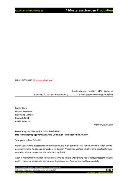 Anschreiben Leiter Produktion