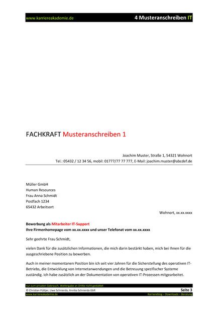 4 X Anschreiben Mitarbeiter It Support Mw Karriereakademie