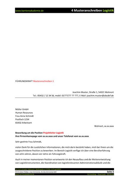 4 X Anschreiben Projektleiter Logistik M W Karriereakademie Anschreiben Projektleiter