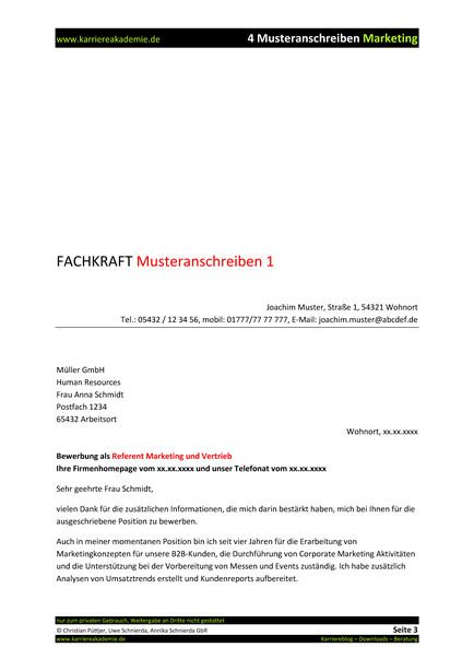 4 X Anschreiben Referent Marketing Und Vertrieb M W Karriereakademie