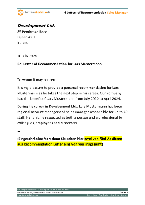 Sales Manager 4 Letters of Recommendation | Karriereakademie