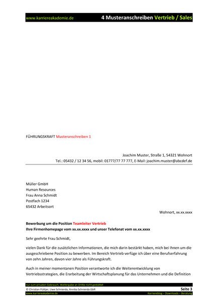 4 X Anschreiben Teamleiter Vertrieb Mw Karriereakademie